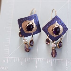 Holly Yashi Niobium Gold Fill Square Earrings With Pearls Stones